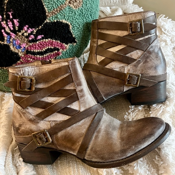 Freebird by Steven Shoes - Freebird by Steven Taupe Brown Tan Strappy Leather Sammi Booties 9